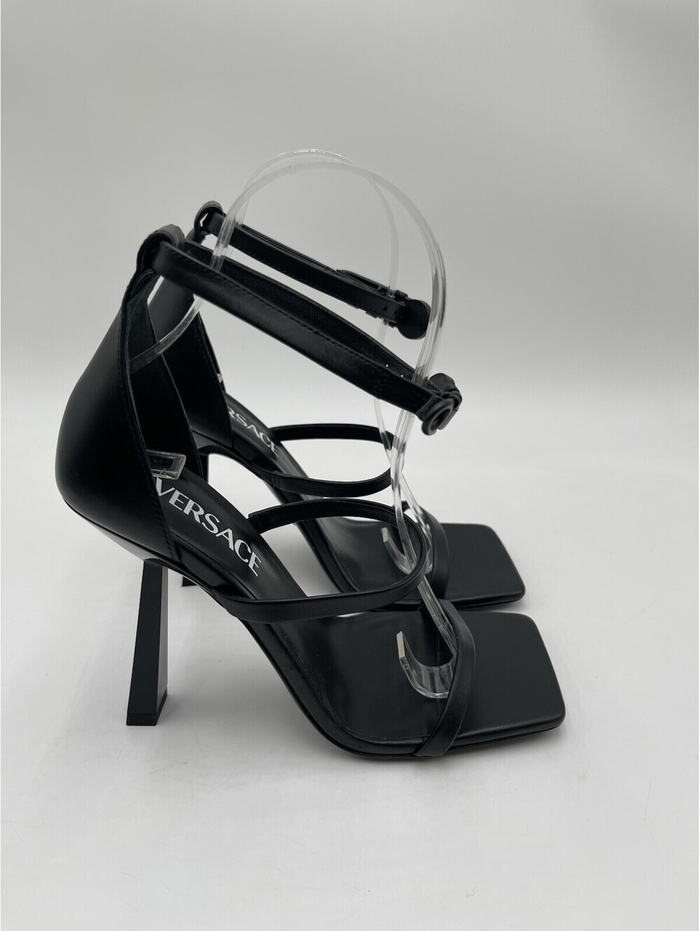 Women’s Versace Safety Pin heeled sandals Black Leather Size 35.5